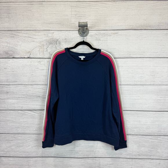 Time and Tru Tops - Time & Tru Women's Navy Crew Stripe Sleeve Sweatshirt Size XL